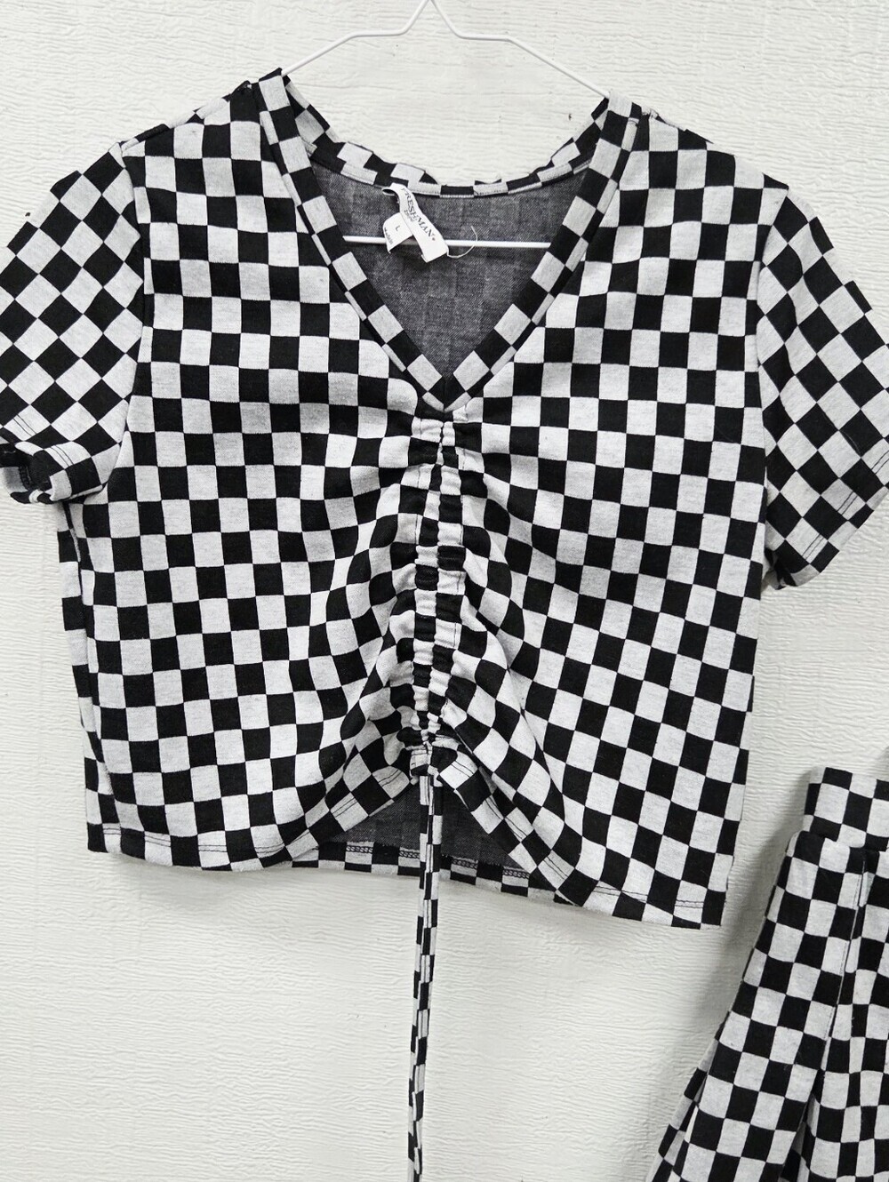 Freshman 2pc Checkered Crop Top & Pleated Skirt Set - Grey & White - Picture 5 of 8